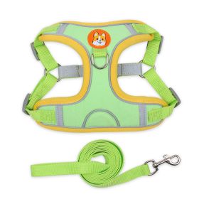 dog Harnesses and dog leash set; Pet Chest Strap Vest Dog Strap Small Dog Rope Wholesale Reflective Dog Towing Rope (Specification (L * W): M, colour: green)