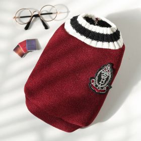 Knitted Vest V-neck Pet Clothes (Option: 278 Badge Sweater Wine Red-XL)